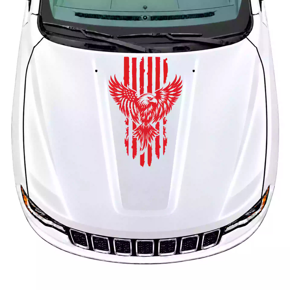 2014-2022 Jeep Grand Cherokee Eagle USA Flag Hood Decals Vinyl Graphics Kit Red