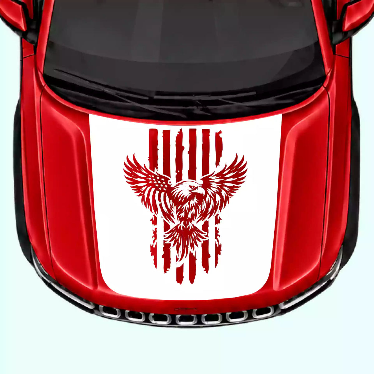 2022-present Jeep Grand Cherokee Eagle USA Flag Hood Decals Vinyl Graphics Kit White