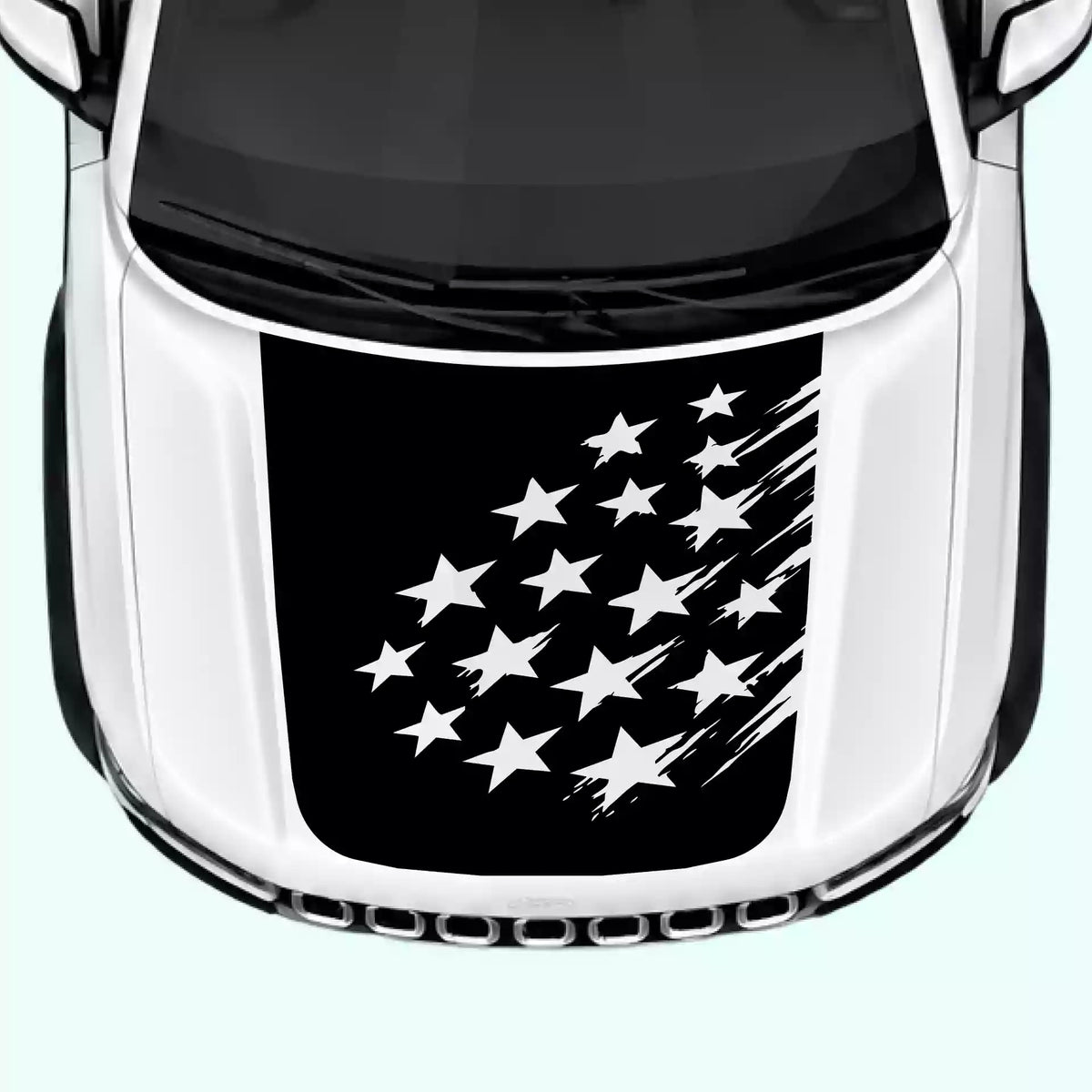 Jeep Grand Cherokee Shattered American Flag Hood Decal Vinyl Graphics Kit black