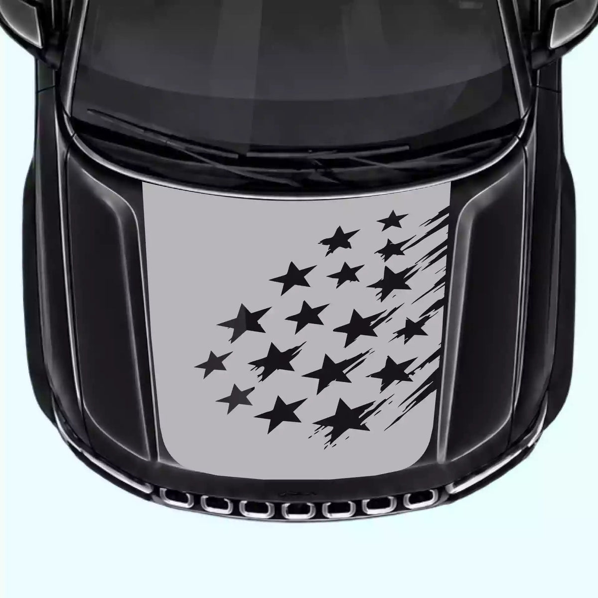 Jeep Grand Cherokee Shattered American Flag Hood Decal Vinyl Graphics Kit gray