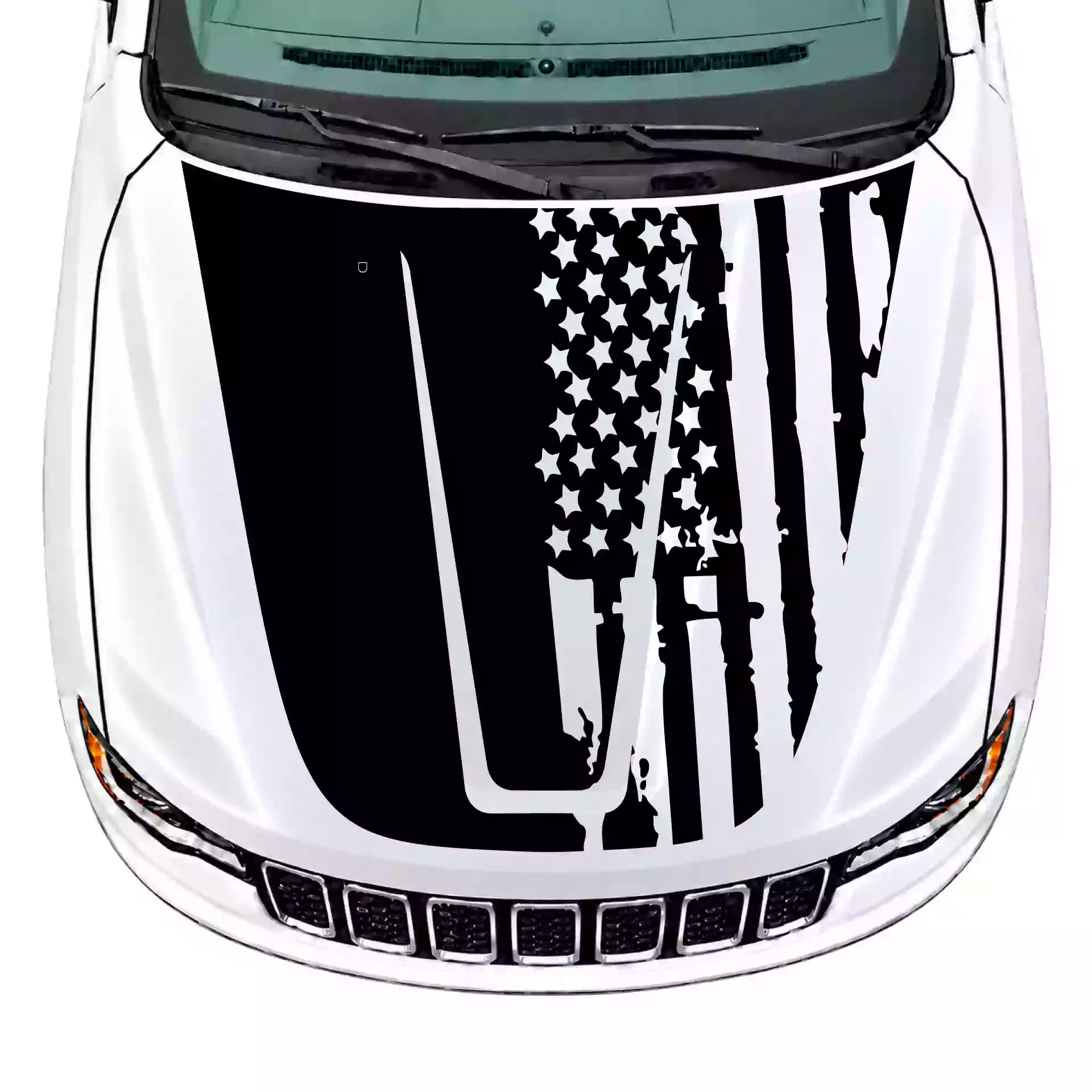 2014-2022 Jeep Grand Cherokee Shred American Flag Hood Decals Vinyl Graphics Kit Black