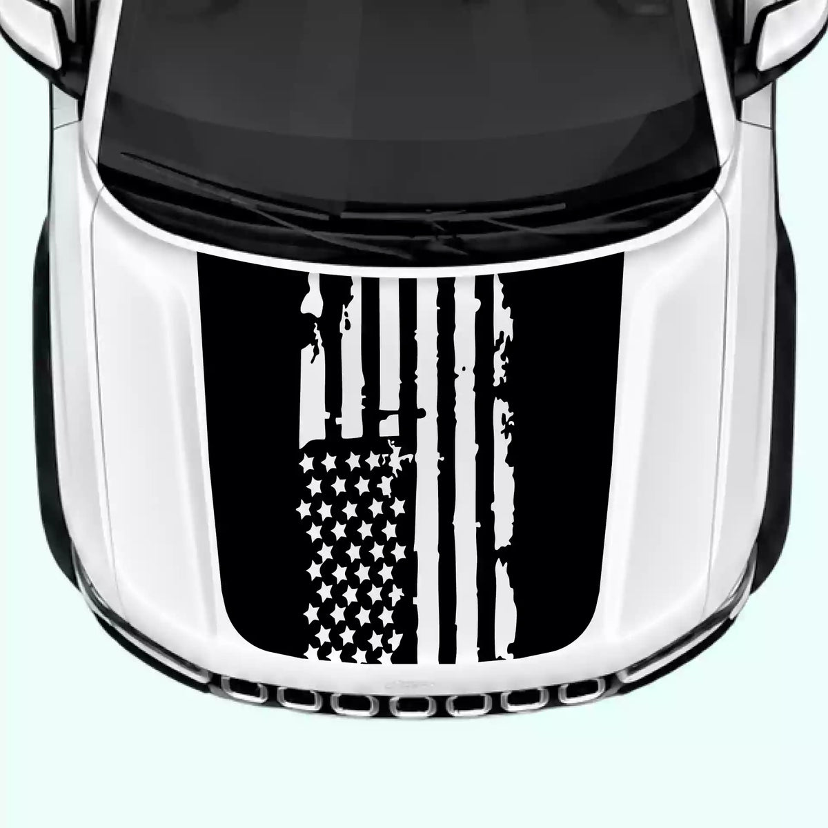Jeep Grand Cherokee Shred American Flag Hood Decals Vinyl Graphics Kit black