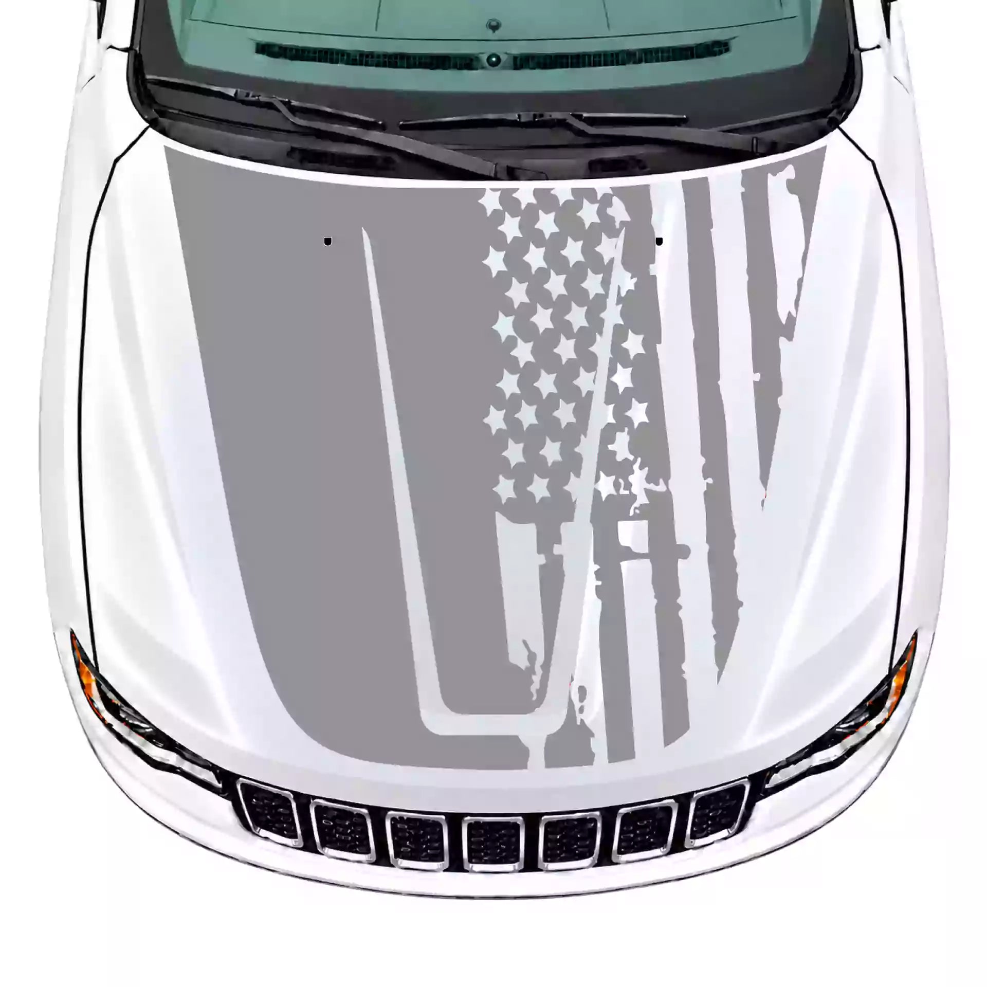 2014-2022 Jeep Grand Cherokee Shred American Flag Hood Decals Vinyl Graphics Kit Gray