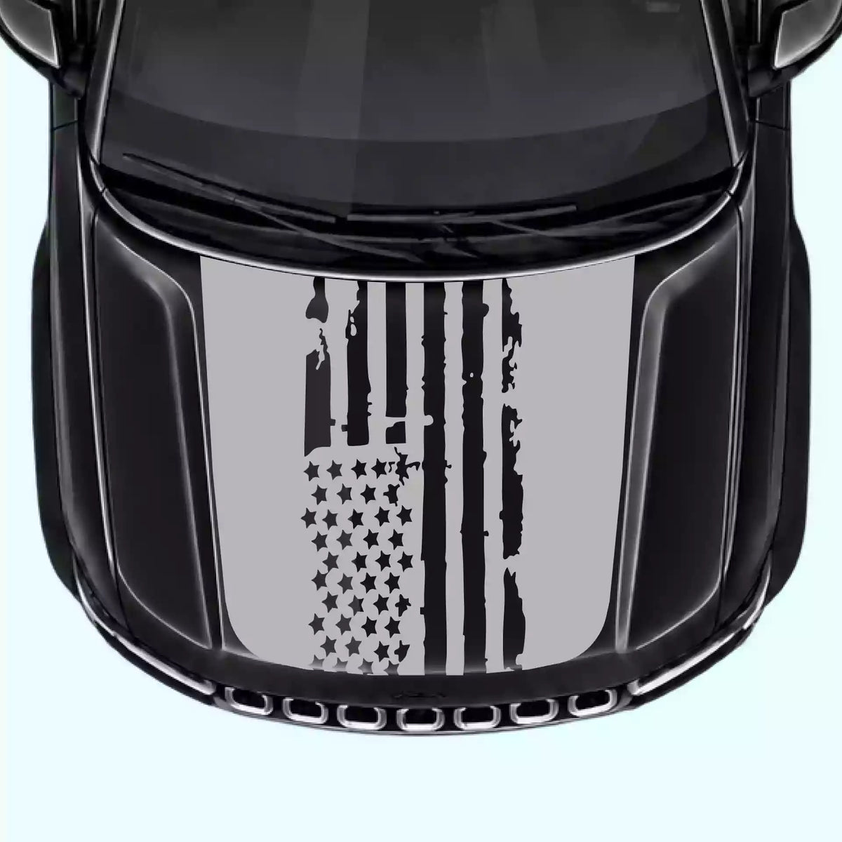 Jeep Grand Cherokee Shred American Flag Hood Decals Vinyl Graphics Kit gray