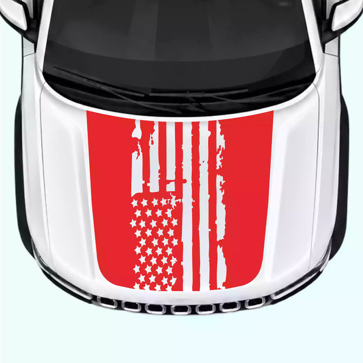Jeep Grand Cherokee Shred American Flag Hood Decals Vinyl Graphics Kit red