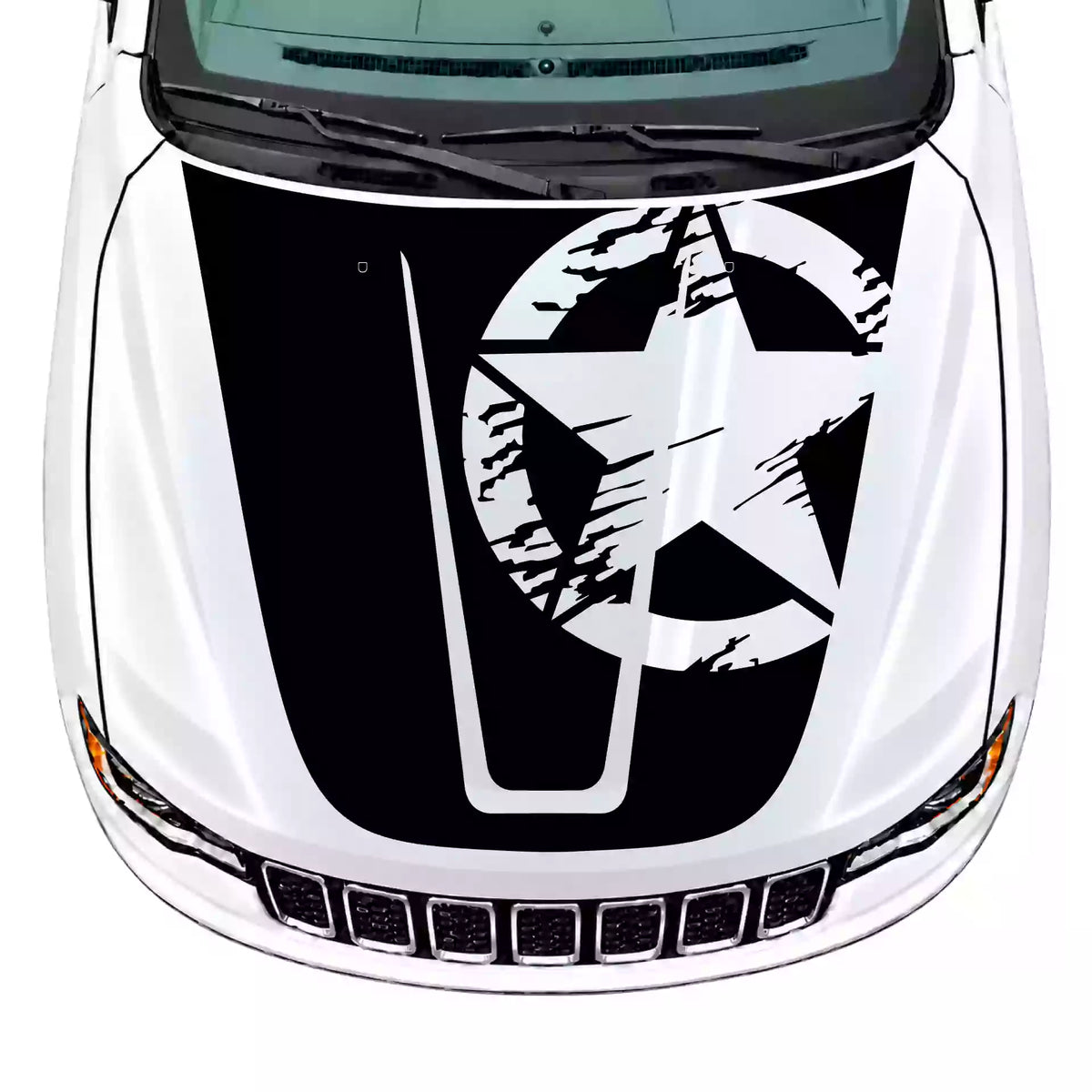 2014-2022 Jeep Grand Cherokee Torn Star Hood Decal Vinyl Graphics Kit Black