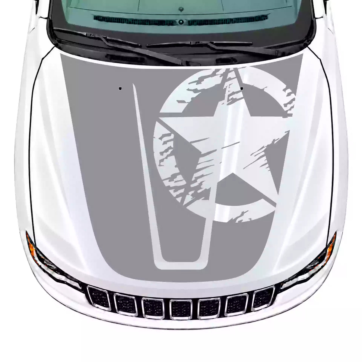 2014-2022 Jeep Grand Cherokee Torn Star Hood Decal Vinyl Graphics Kit Gray