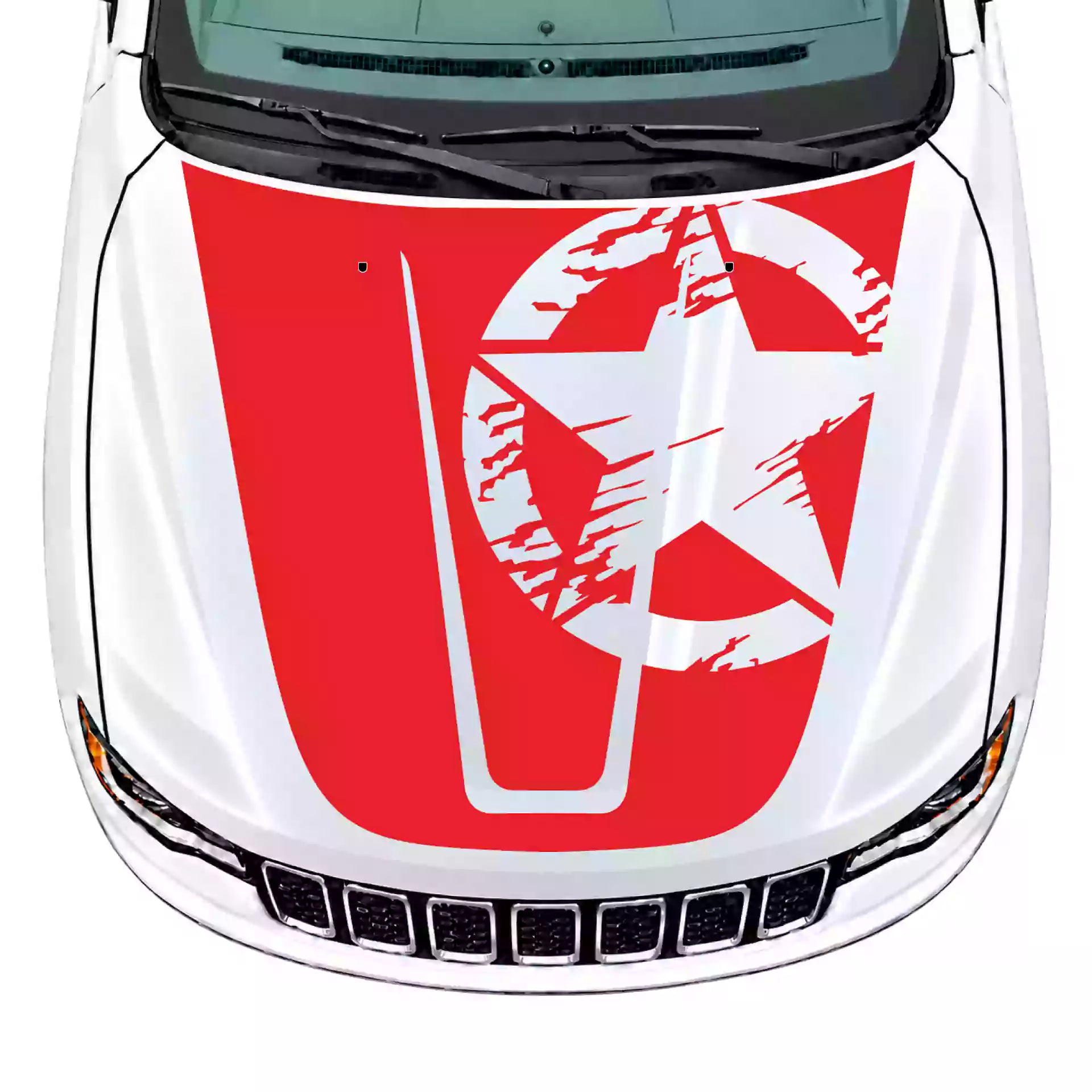 2014-2022 Jeep Grand Cherokee Torn Star Hood Decal Vinyl Graphics Kit Red