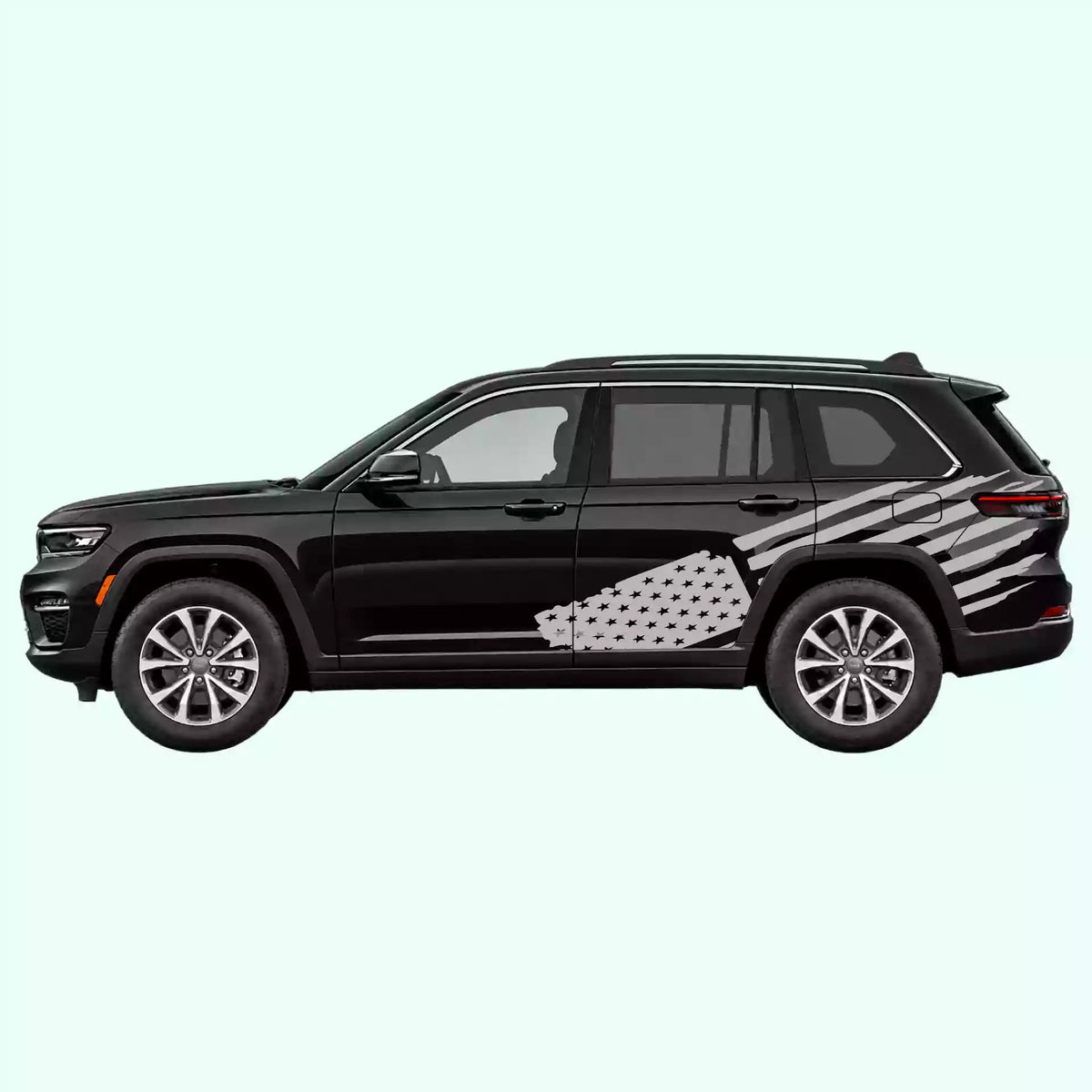 2022-present Jeep Grand Cherokee USA Flag Side Decals Vinyl Graphics Kit Gray