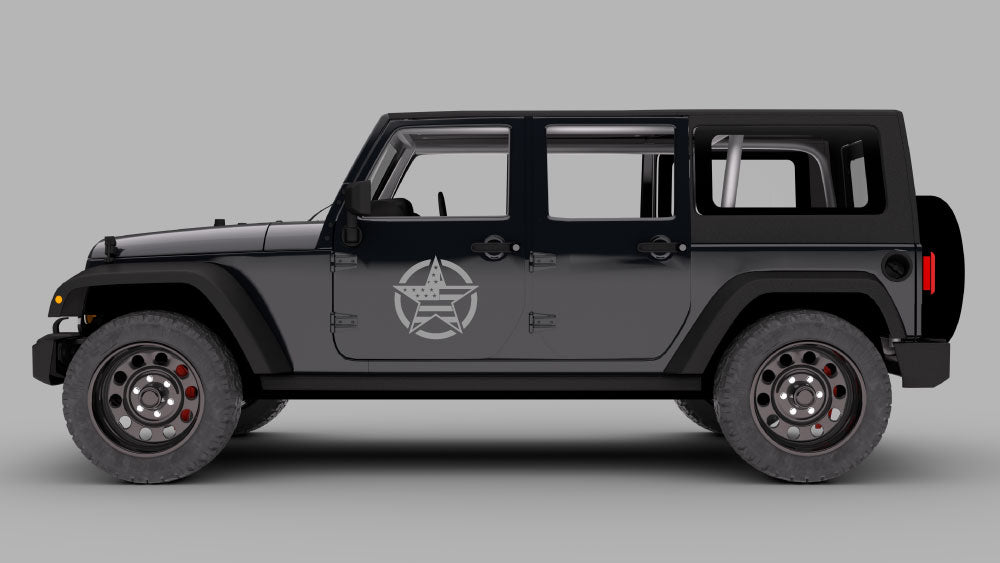 Jeep Wrangler JK Patriot star door decal graphic in gray on black Jeep