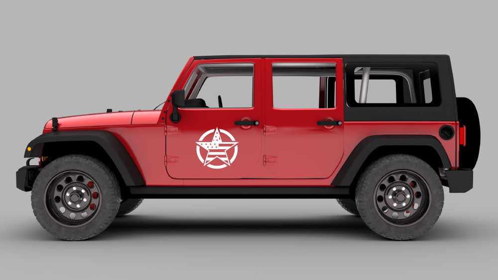 Jeep Wrangler JK Patriot star door decal graphic in white on red Jeep
