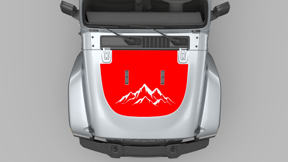 Mountain accent hood blackout decal graphic on Jeep Wrangler JL hood