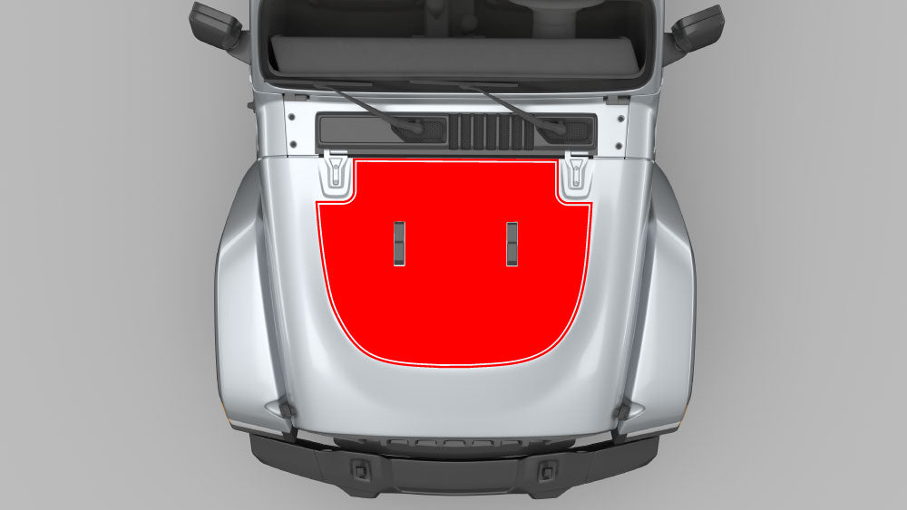 Outlined hood blackout decal graphics kit for Jeep Wrangler JL