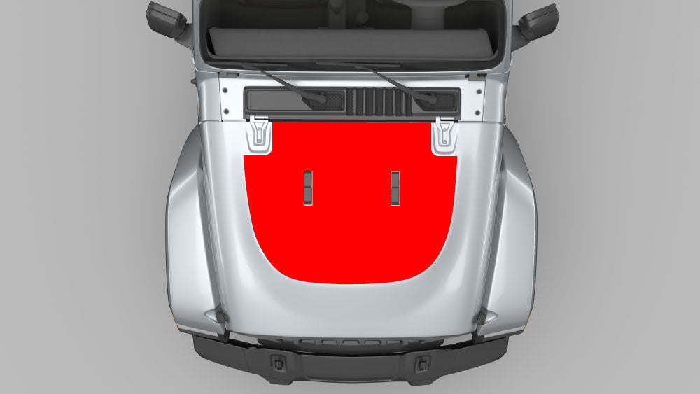 Solid hood blackout decal overlay graphic on Jeep Wrangler JL hood