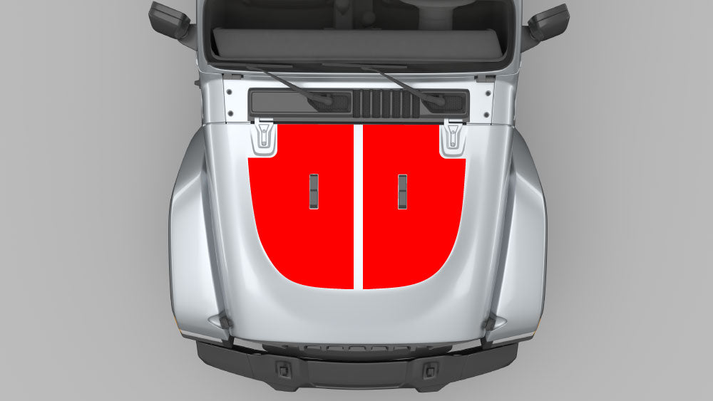 Split hood blackout decal graphics kit on Jeep Wrangler JL hood