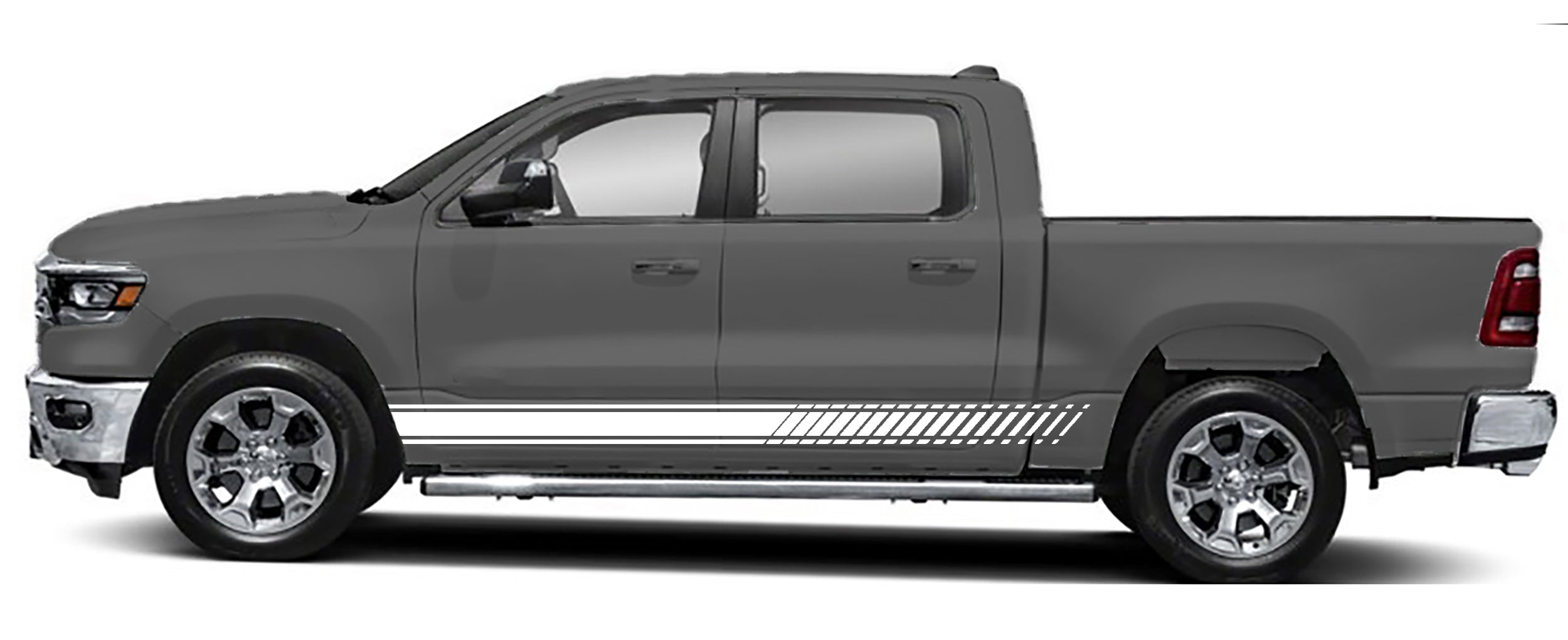 Long rocker panel stripes graphics for ram 1500 2500 2019 to 2023 models white