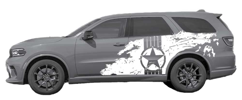 Gray Dodge Durango with white military star splash side decal vinyl graphics kit (3rd Gen)