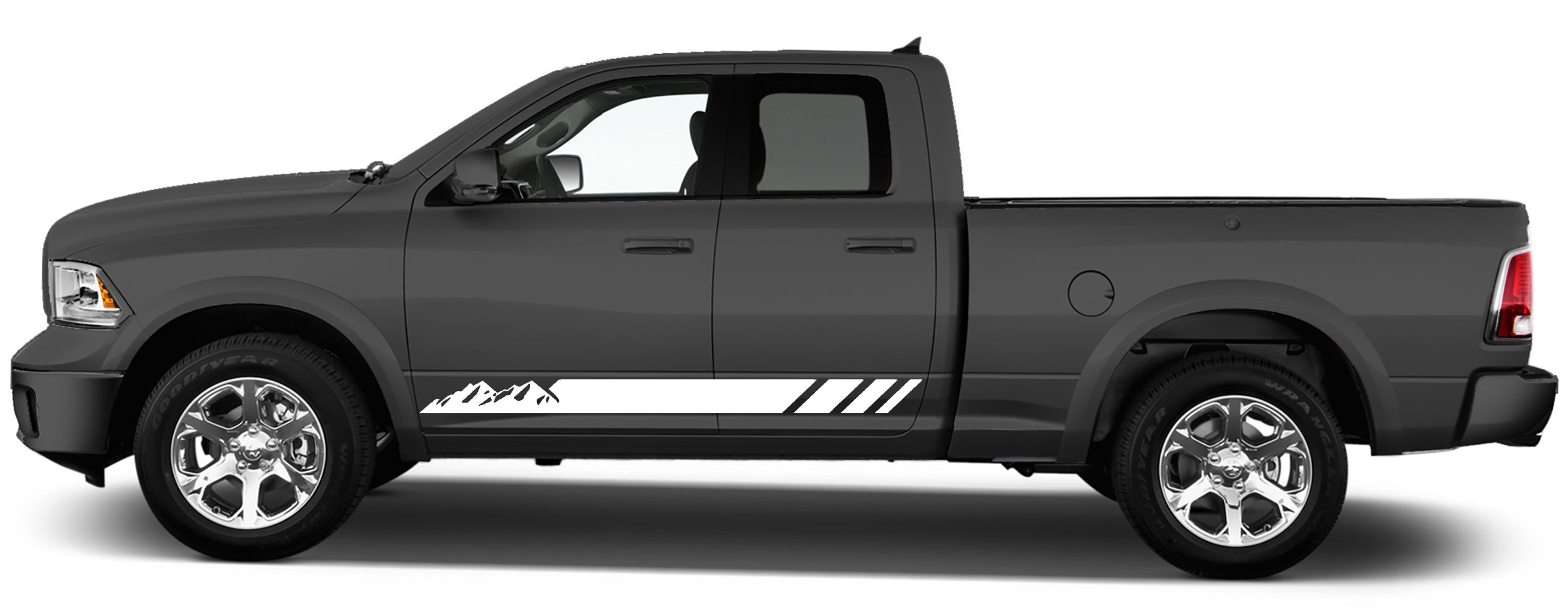 Mountain Rocker Panel Side Stripes Graphics for dodge ram 2008 to 2018 models white