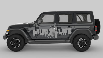 Gray Mud Life Trail Edition Decals on Black Jeep Wrangler JL