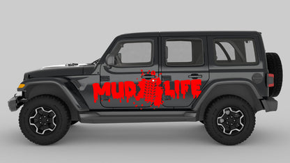 Red  Mud Life Trail Edition Decals on Black Jeep Wrangler JL