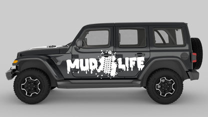 White Mud Life Trail Edition Decals on Black Jeep Wrangler JL