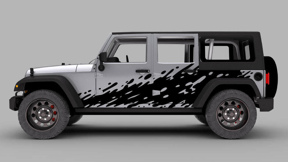 Jeep Wrangler JK JKU mud splash rocker side decal graphics in black