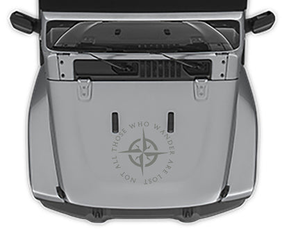"not all those who wander are lost" Hood decal for jeep all models gray