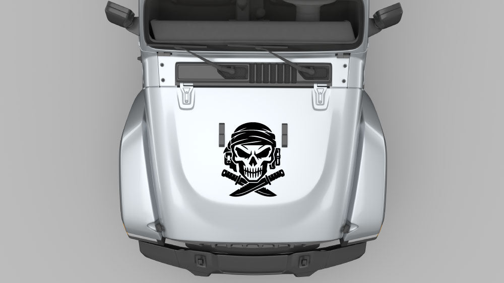Outlaw skull hood decal graphic on Jeep Wrangler JL