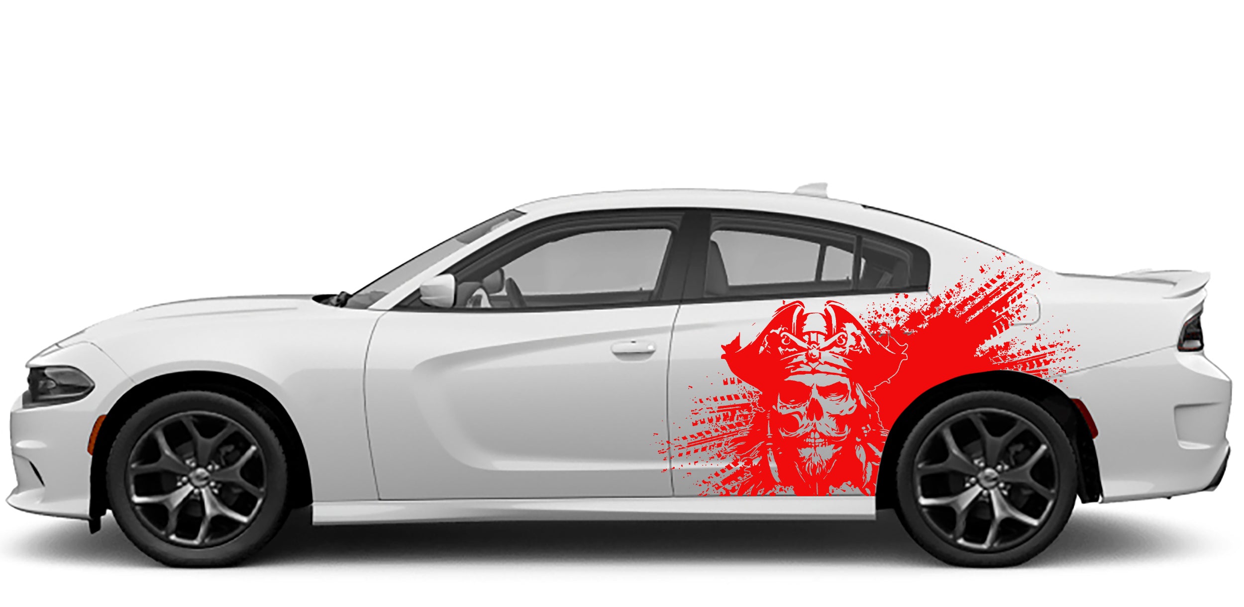 Pirate Skull side graphics for dodge charger 2015 to 2023 models red