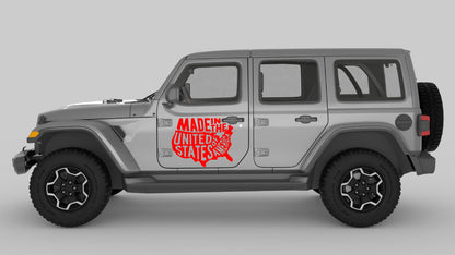 Red Proudly Made in America Map Graphic Decals on Gray Jeep Wrangler JL
