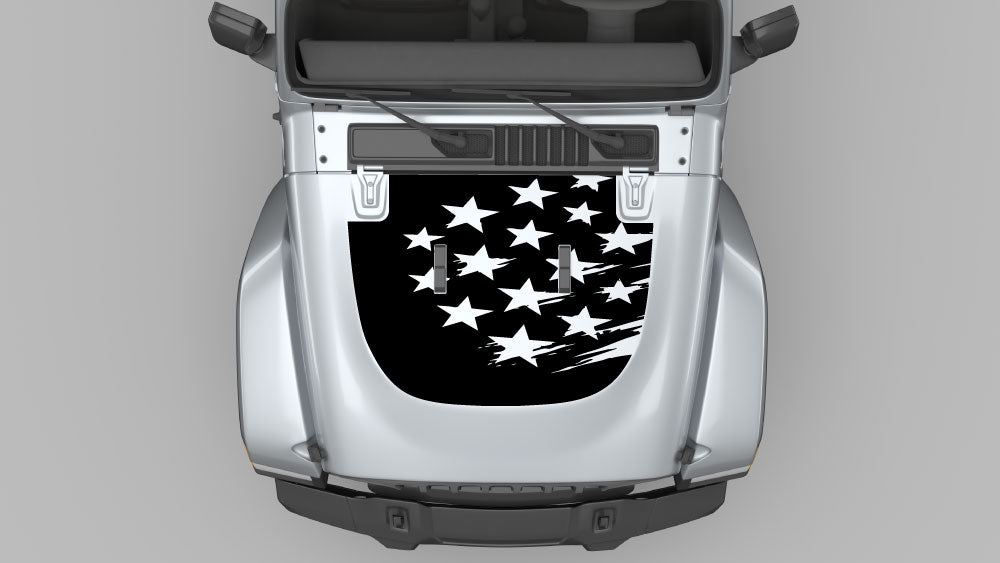 Shattered American Star hood decal on Jeep Wrangler JL