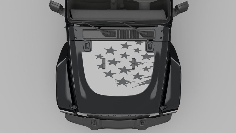 Shattered American Star hood decal on Jeep Wrangler JL