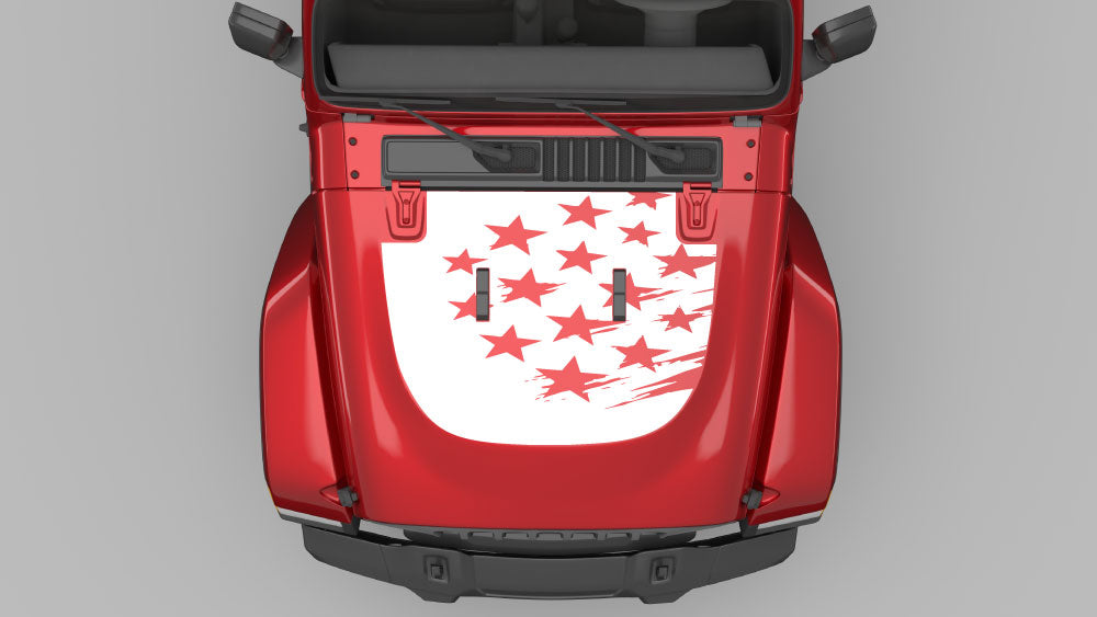 Shattered American Star hood decal on Jeep Wrangler JL