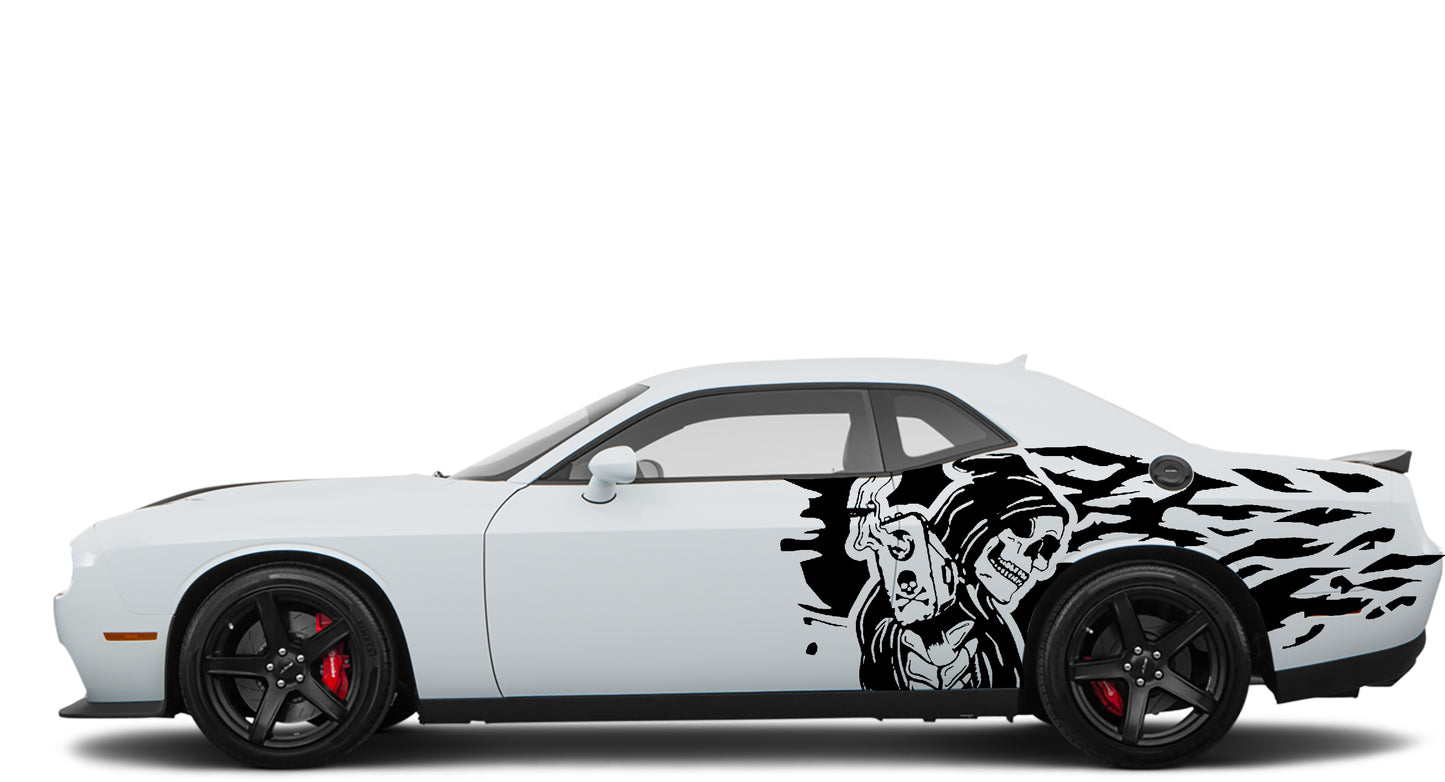 Dodge Challenger Skull Gun Side Decals (Pair) : Vinyl Graphics Kit Fits (2008-2023)
