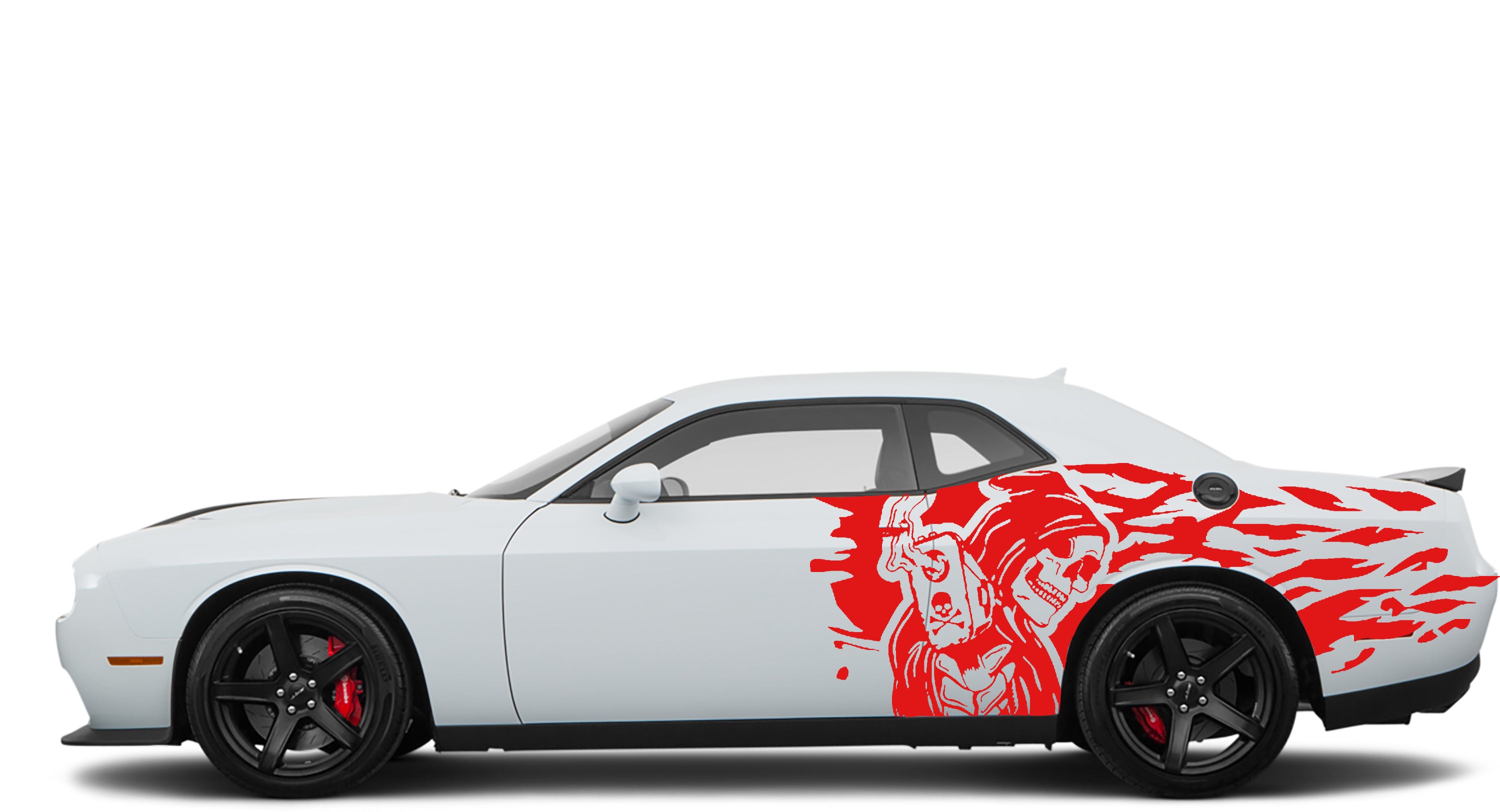 skull gun side decals for dodge challenger 2008 to 2023 models red