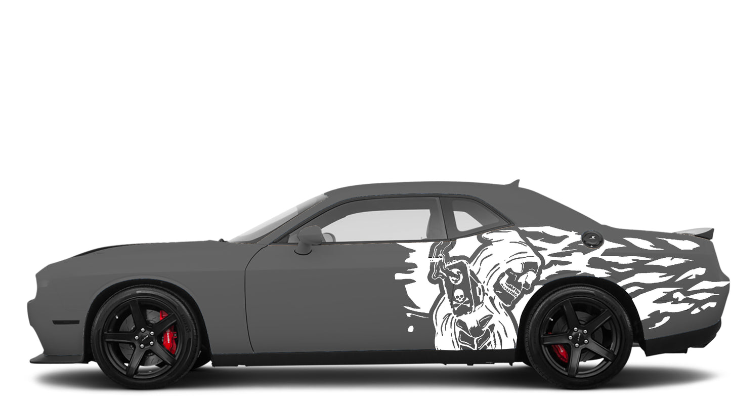 skull gun side decals for dodge challenger 2008 to 2023 models white