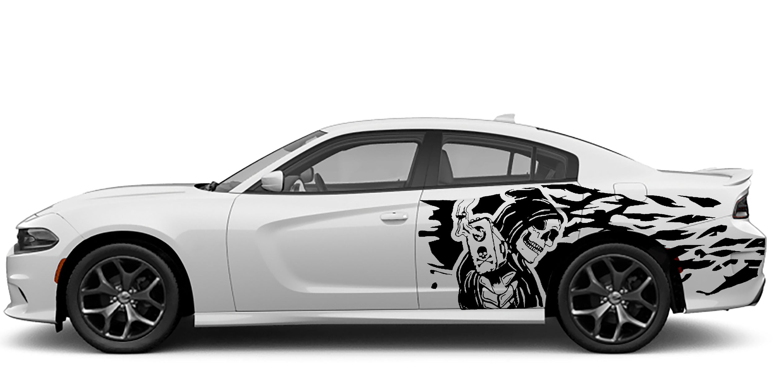 Dodge Charger Gun Skull Side Decals (Pair) : Vinyl Graphics Kit Fits (2015-2023)