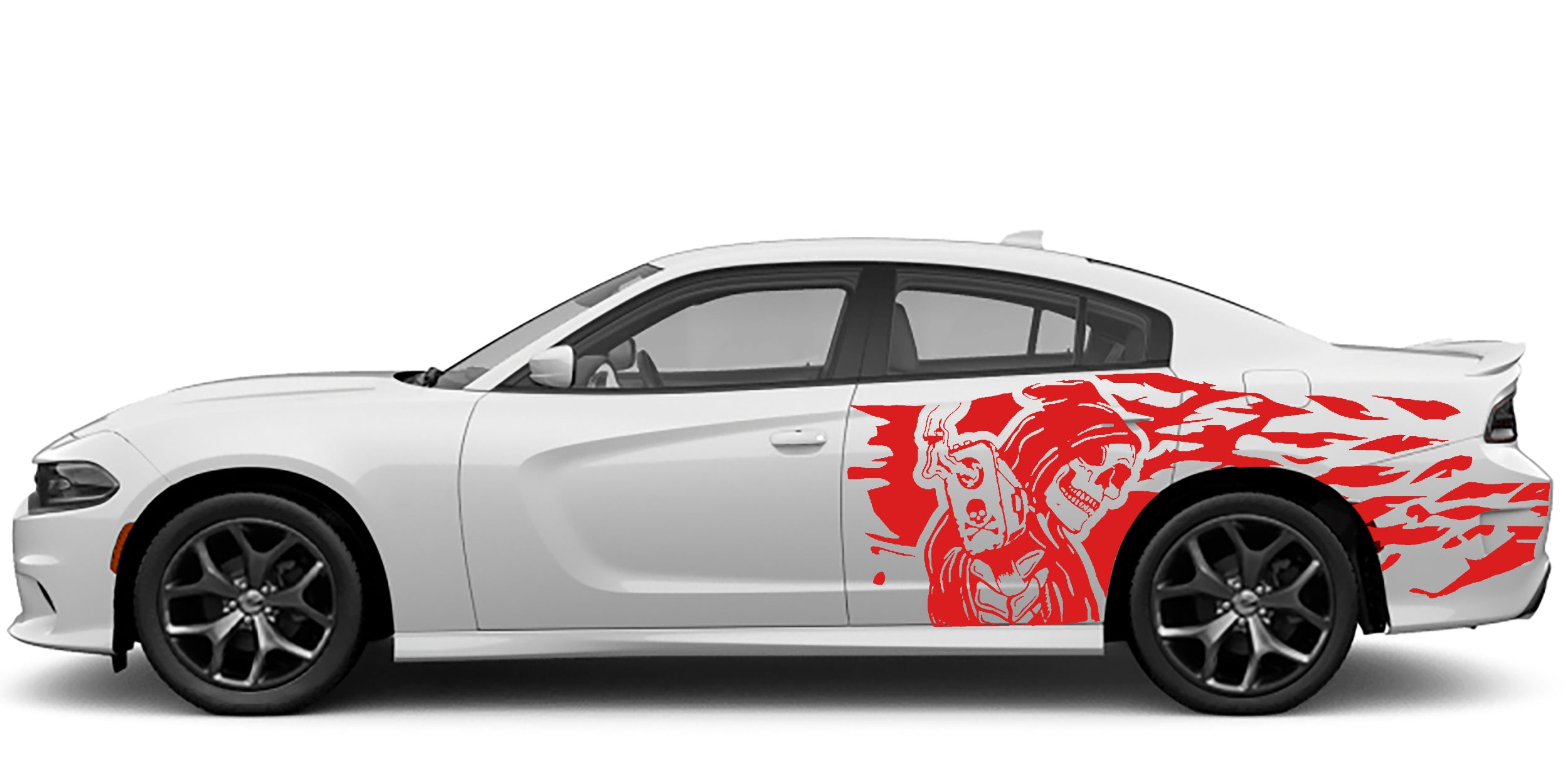 skull gun side decals for dodge challenger 2015 to 2023 models red