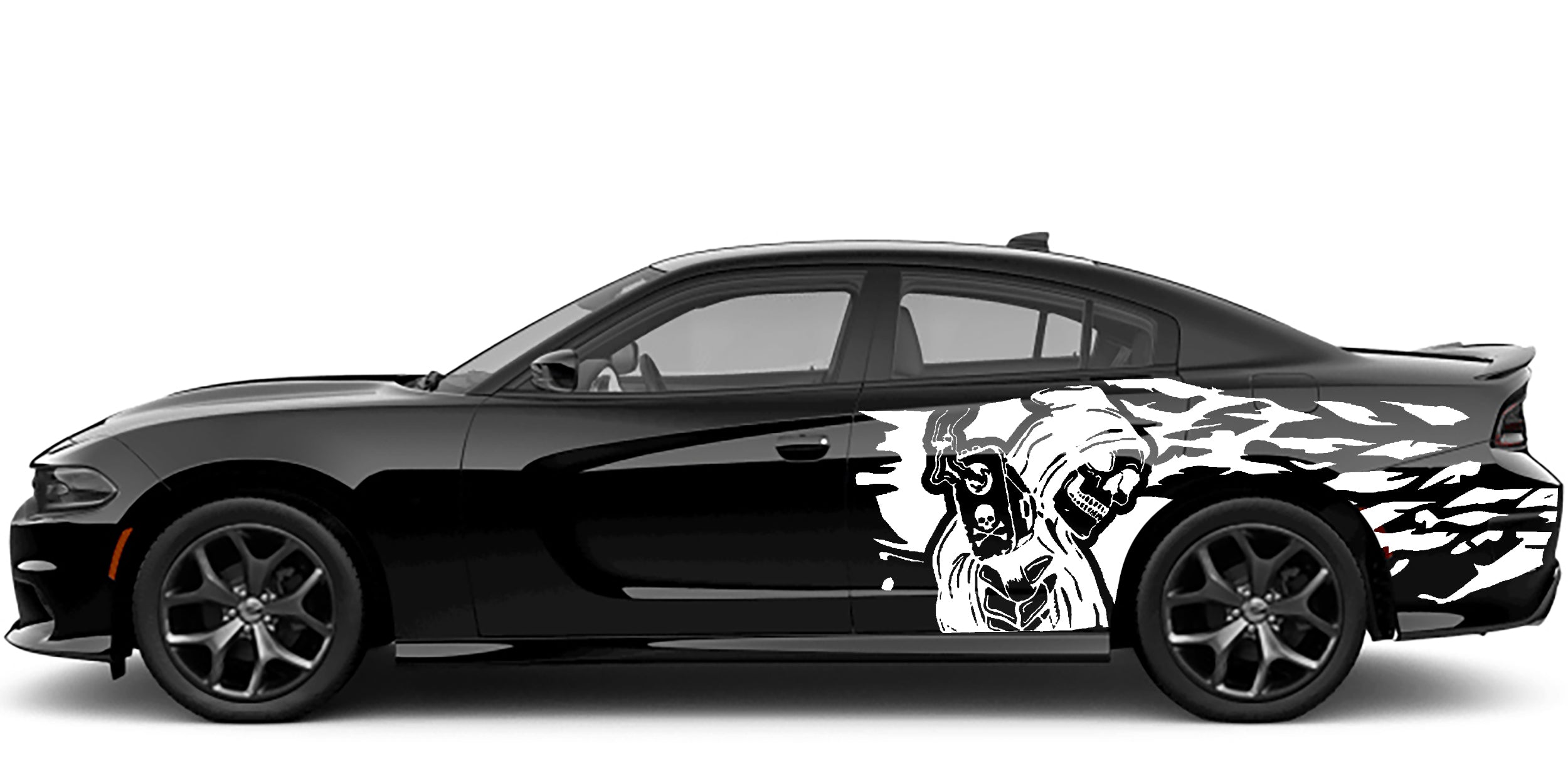 skull gun side decals for dodge challenger 2015 to 2023 models white