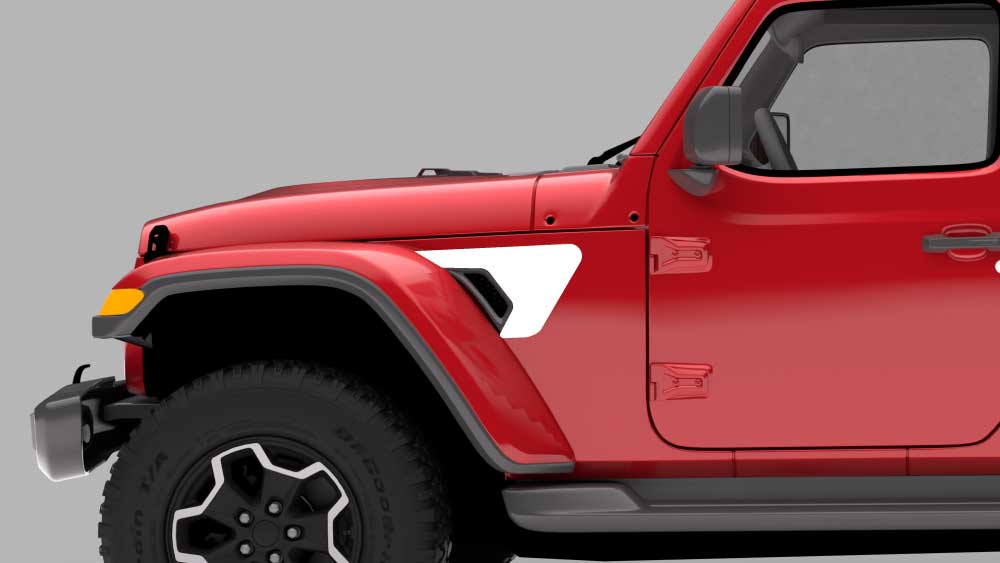Jeep Wrangler JL JLU solid fender vent decal on red Jeep (white vinyl)