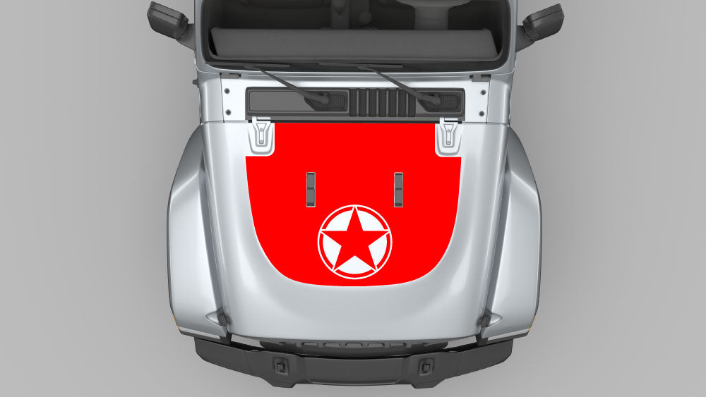 Outlined star emblem hood blackout decal kit on Jeep Wrangler JL hood
