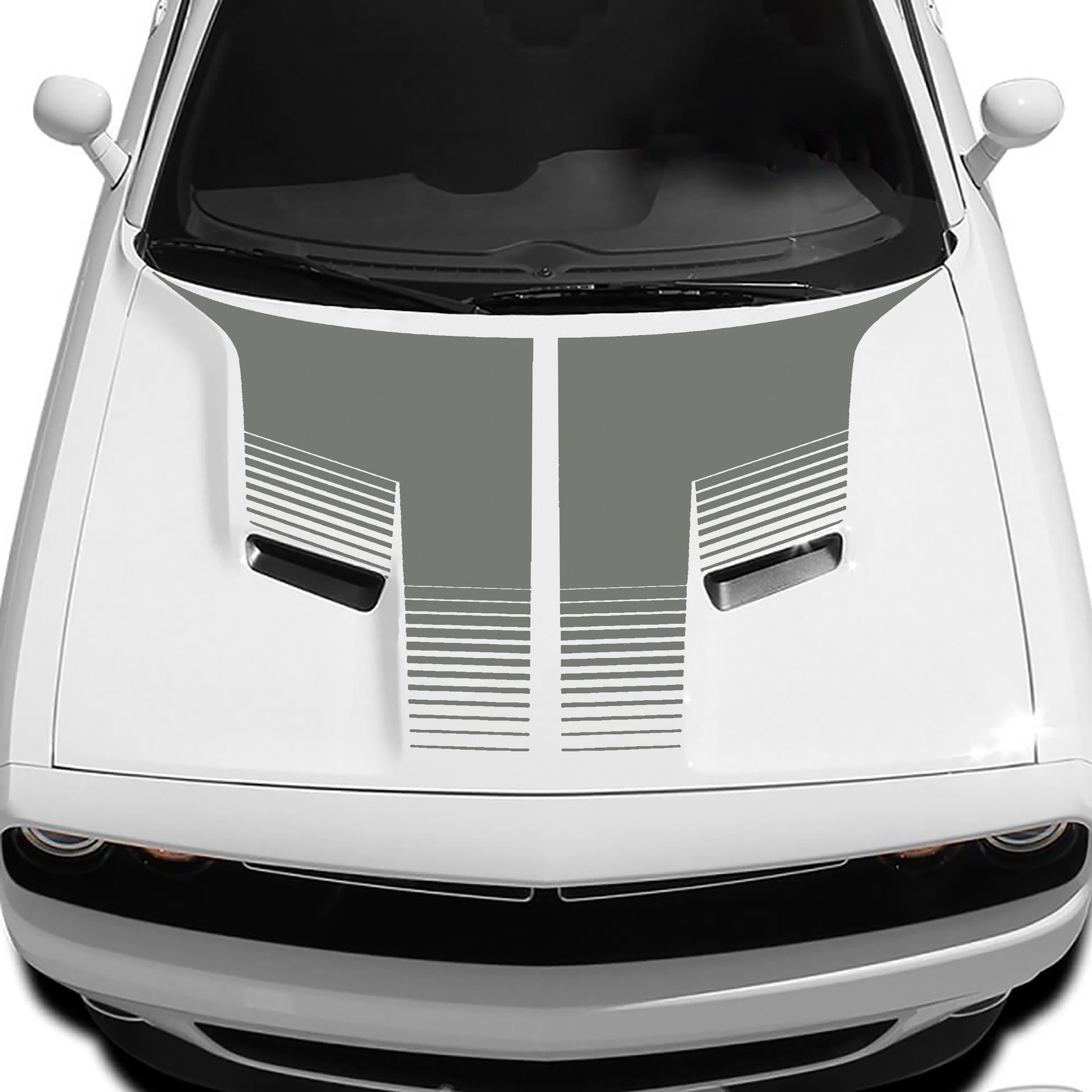 Strobe hood decal for dodge challenger 2015 to 2023 models gray
