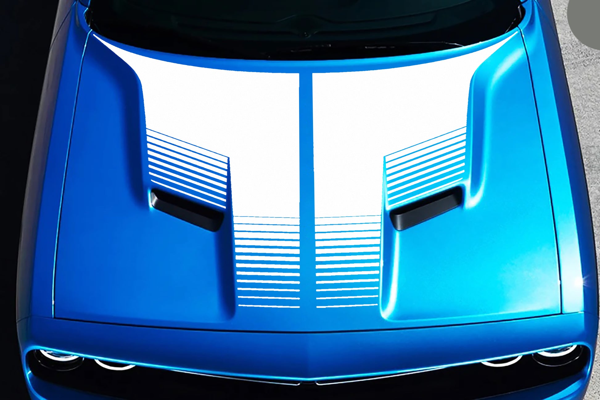 Strobe hood decal for dodge challenger 2015 to 2023 models white