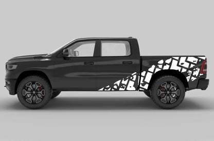 Tire tracks side decals graphics compatible Dodge Ram