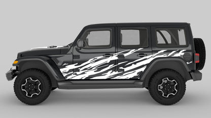 White Trail Ripped Side Decals on Black Jeep Wrangler JL