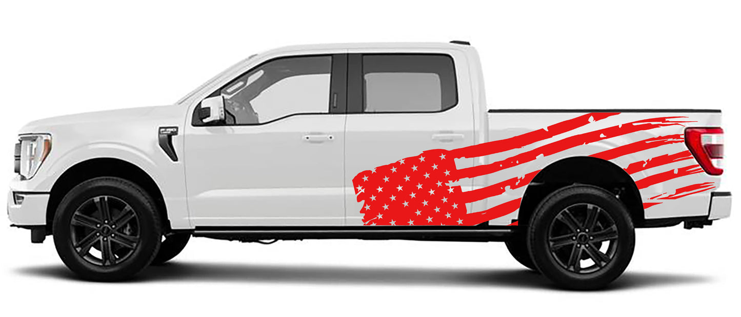 patriot american usa flag side vinyl graphics for ford f 150 2021 to 2023 models red