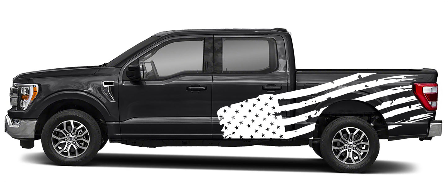 patriot american usa flag side vinyl graphics for ford f 150 2021 to 2023 models white