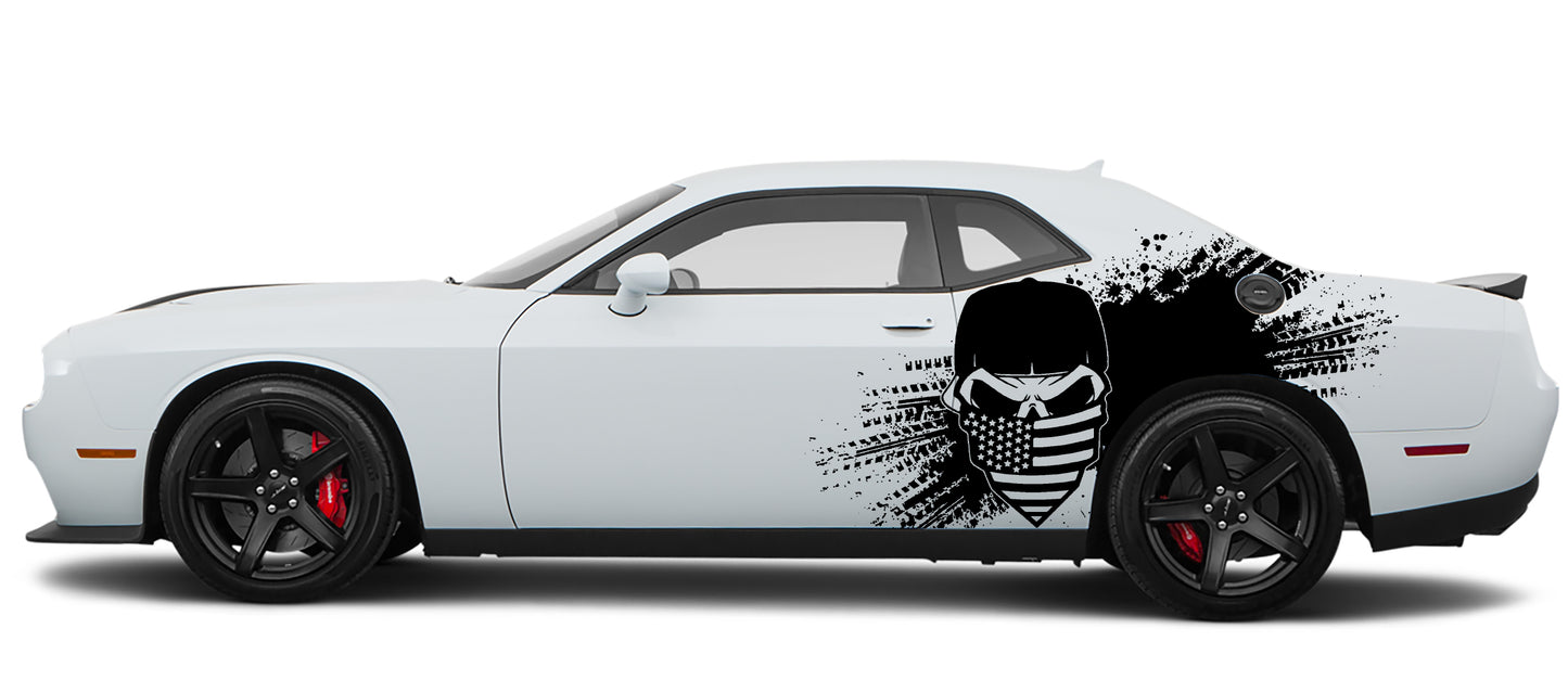 Dodge Challenger Bandana Skull Splash Side Decals (Pair) : Vinyl Graphics Kit Fits (2008-2023)