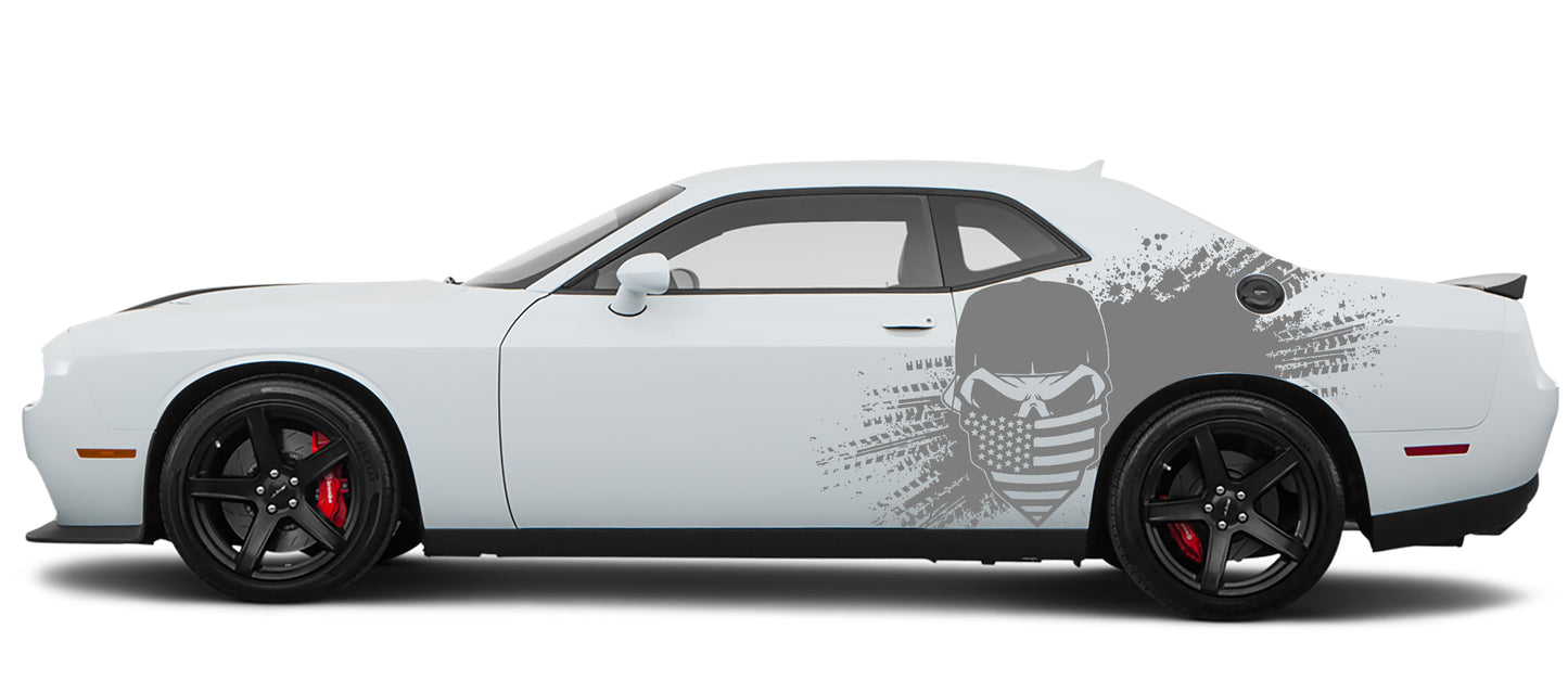 bandana flag skull side graphics for dodge challenger 2008 to 2023 models gray