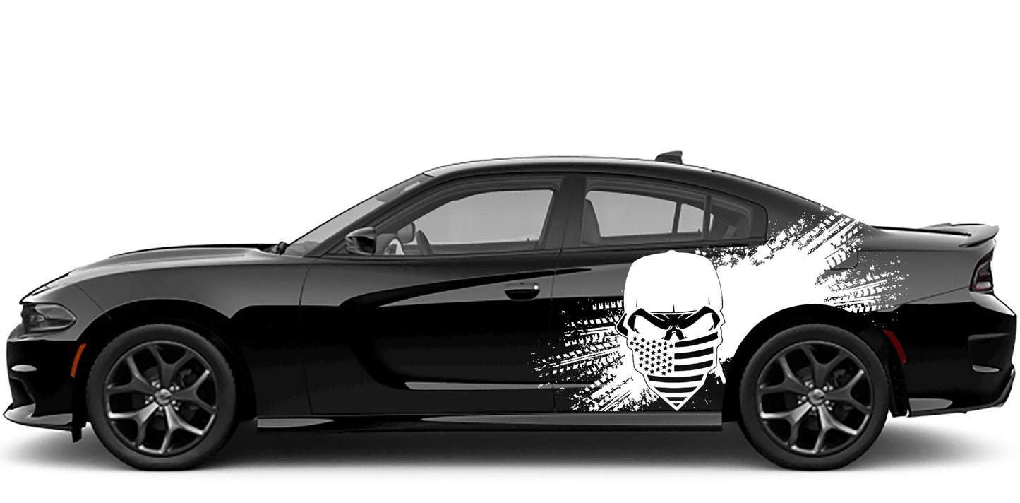 us flag bandana skull side graphics for dodge charger 2015 to 2023 models white